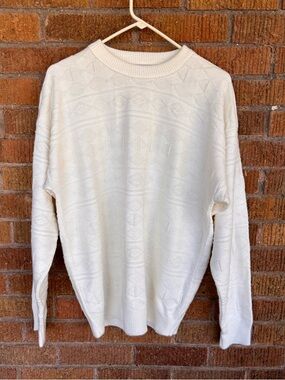 Vintage Christian Dior Crewneck Cable Knit Sweater Cream Men's Size M Fisherman